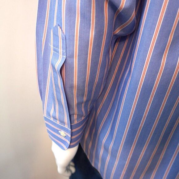 Brooks Brothers Milano Original Polo Shirt Mens Sz 17-33 Blue Striped Non Iron - Picture 10 of 10